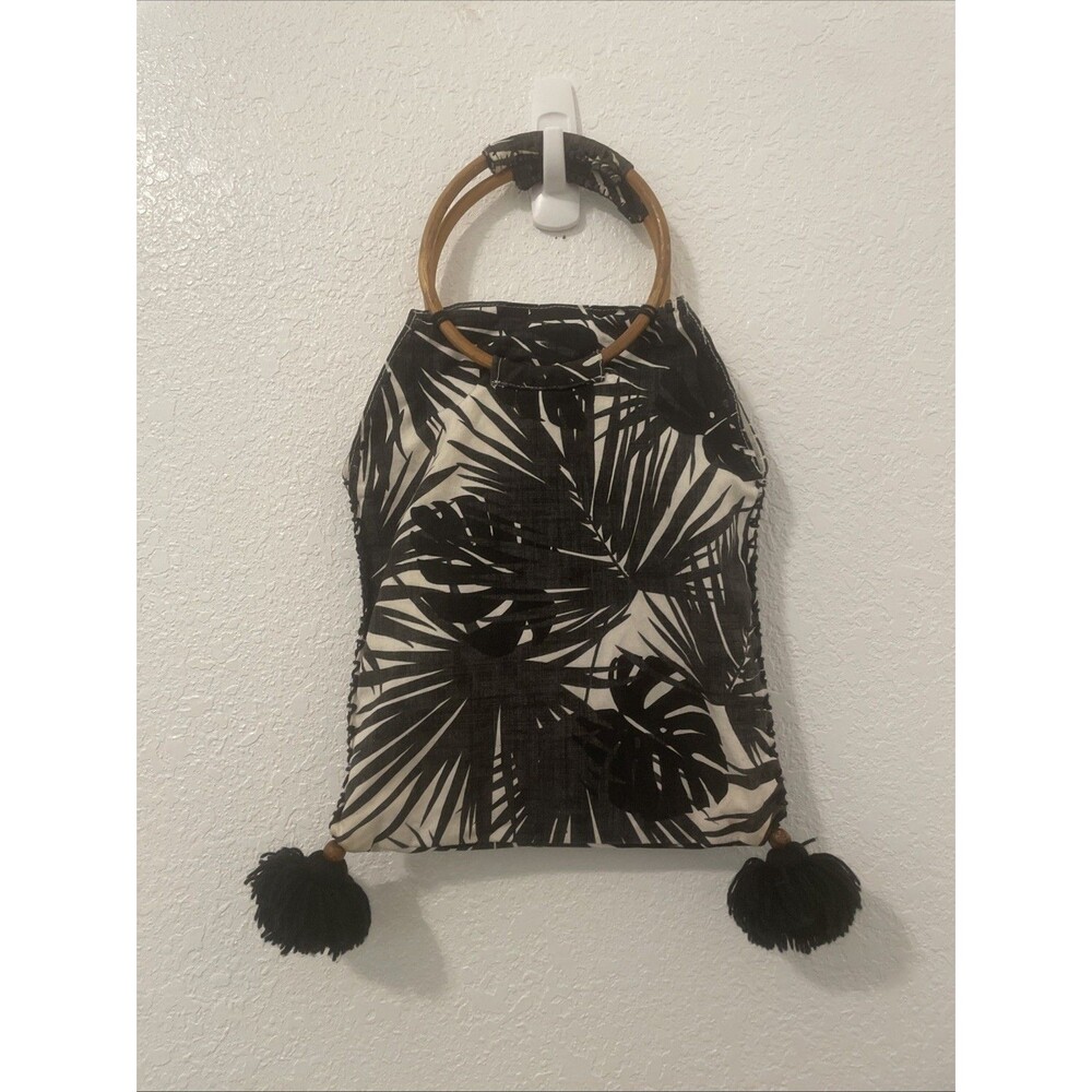 JADEtribe Thailand Bamboo Fabric Satchel Bag Pom Pom Tassel Ethnic Clutch